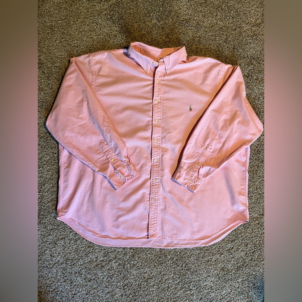 Ralph Lauren Mens Big 3XB Pink Solid Long Sleeve Button Down Casual Shirt